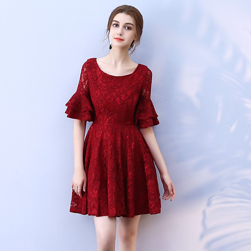 simple red dress with sleeves