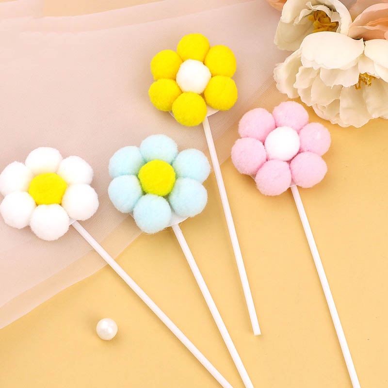 4pcs 5cm Cloud Sun Flower Cake Topper Creative 3D Color Daisy Cake Plug-In Cute Birthday Cake Decoration