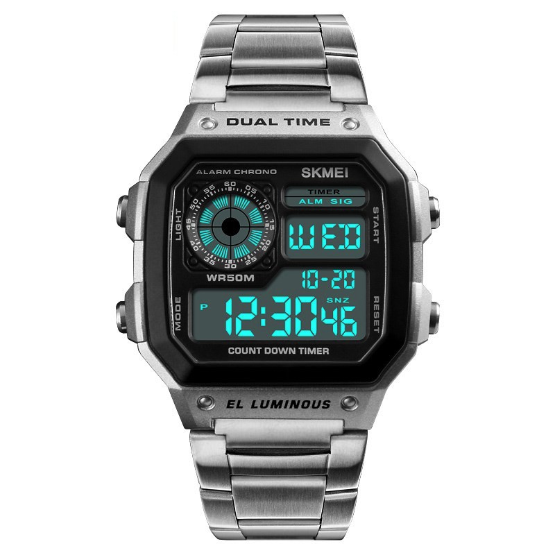 SKMEI 1335 Waterproof Stainless Digital Dual Time Watch  