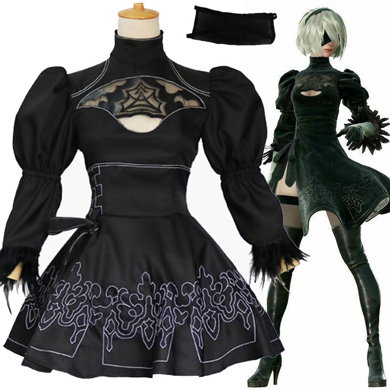 New Women Clothes Nier Automata Yorha 2b Dress Suit Anime Women Dresses Cosplay Costume Set 7421