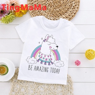 Cute Llama T Shirt Kids Summer Top Cartoon T-shirt No Prob Llama Funny Graphic Tees Kawaii Lama Casual Fashion Children Clothes #5