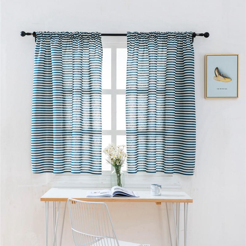 Fashion Half Blackout White Blue, What Size Curtains For 6ft Window Blinds Rod