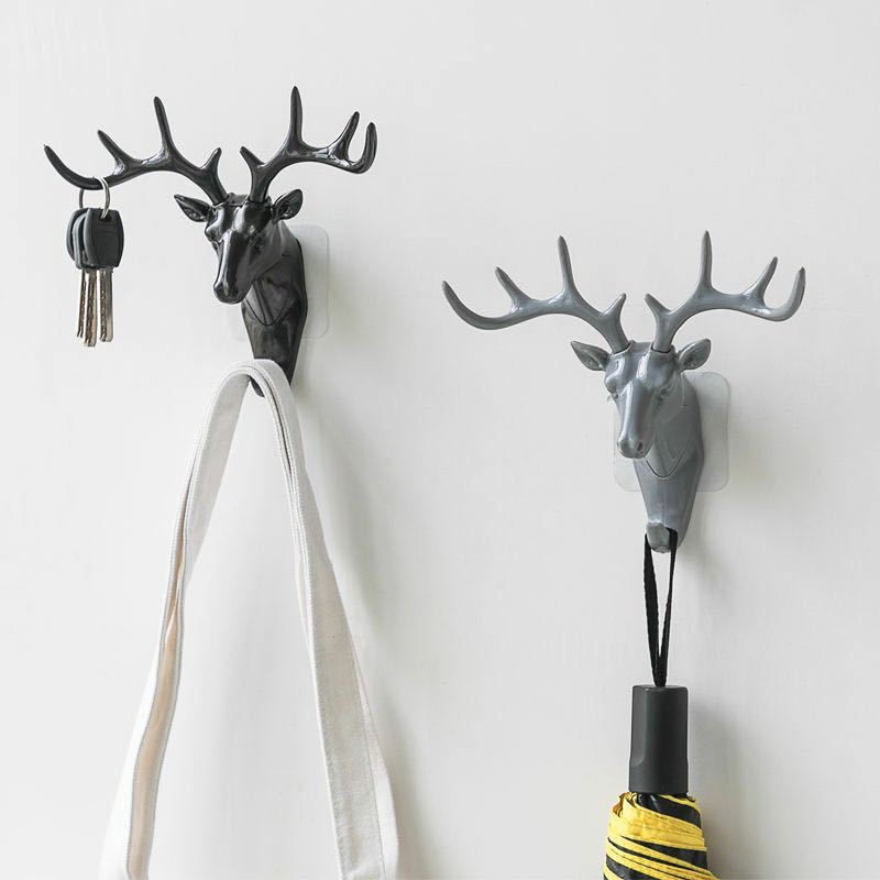 Wall Mount Deer Head Key Holder Hanger, Nail Free Reusable Adhesive Jewellery Display Rack