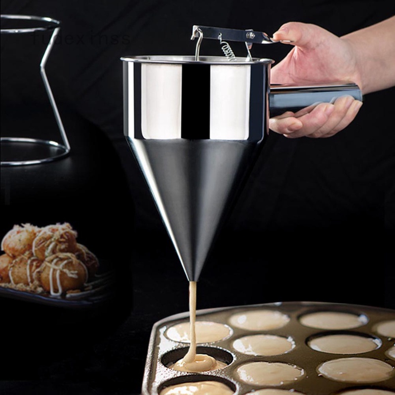 Pancake Batter Dispenser With Rack Batter Mixer Funnel Cake Mix For Octopus  Fish Ball Pancake Baking Pastry Tools AliExpress | Piston Funnel Stainless  Steel Piston Funnel Octopus Balls Funnel Batter Dispenser With