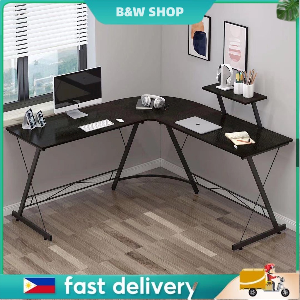 B&W Lshaped corner desk, computer game table, computer study desk