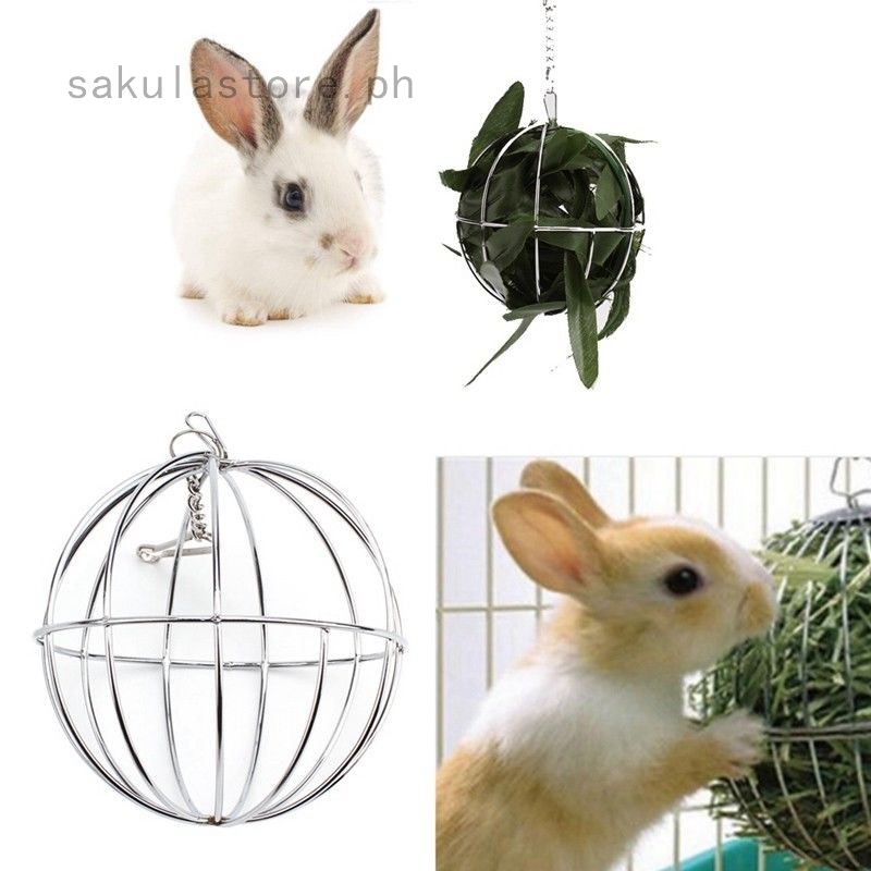 Stainless Steel Rabbit Feeder Ball Animal Bunny Hay Grass Shelf