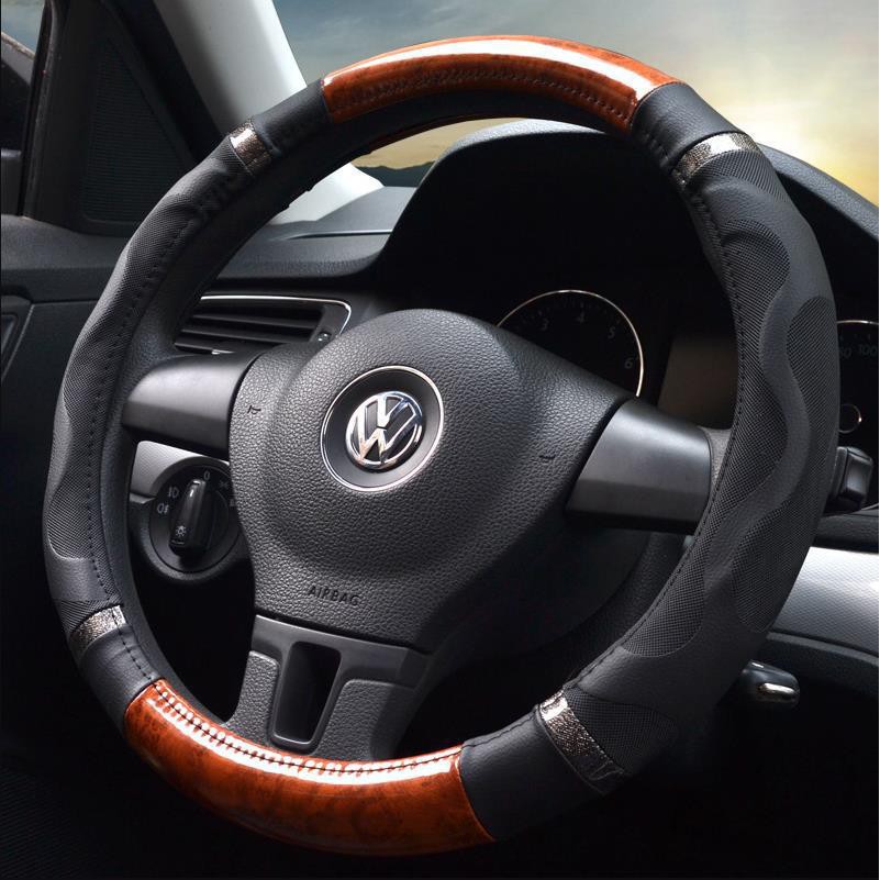 Car Steering Wheel Cover Walnut Stitching Leather,diameter 38cm/15inch Shopee Philippines