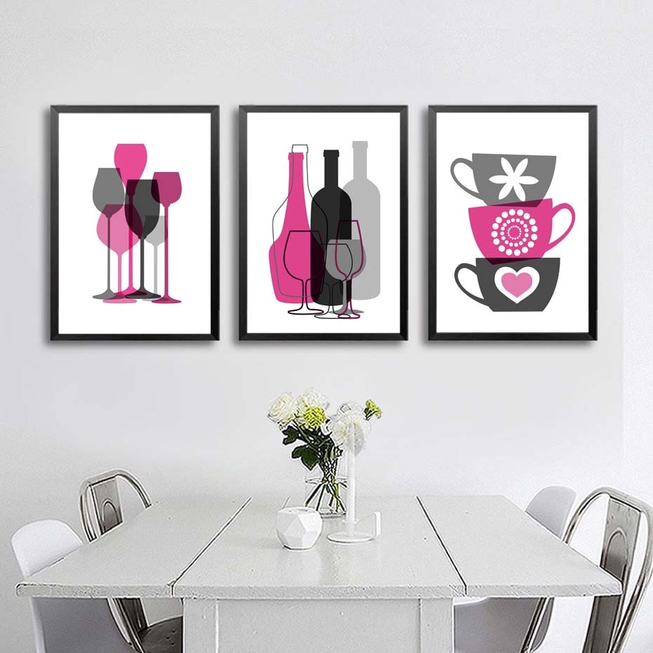 Purple Bowls Wine Bottels For Kitchen Wall Art Poster Prints Modern Canvas Painting Wall Art Murals For Dining Room Shopee Philippines