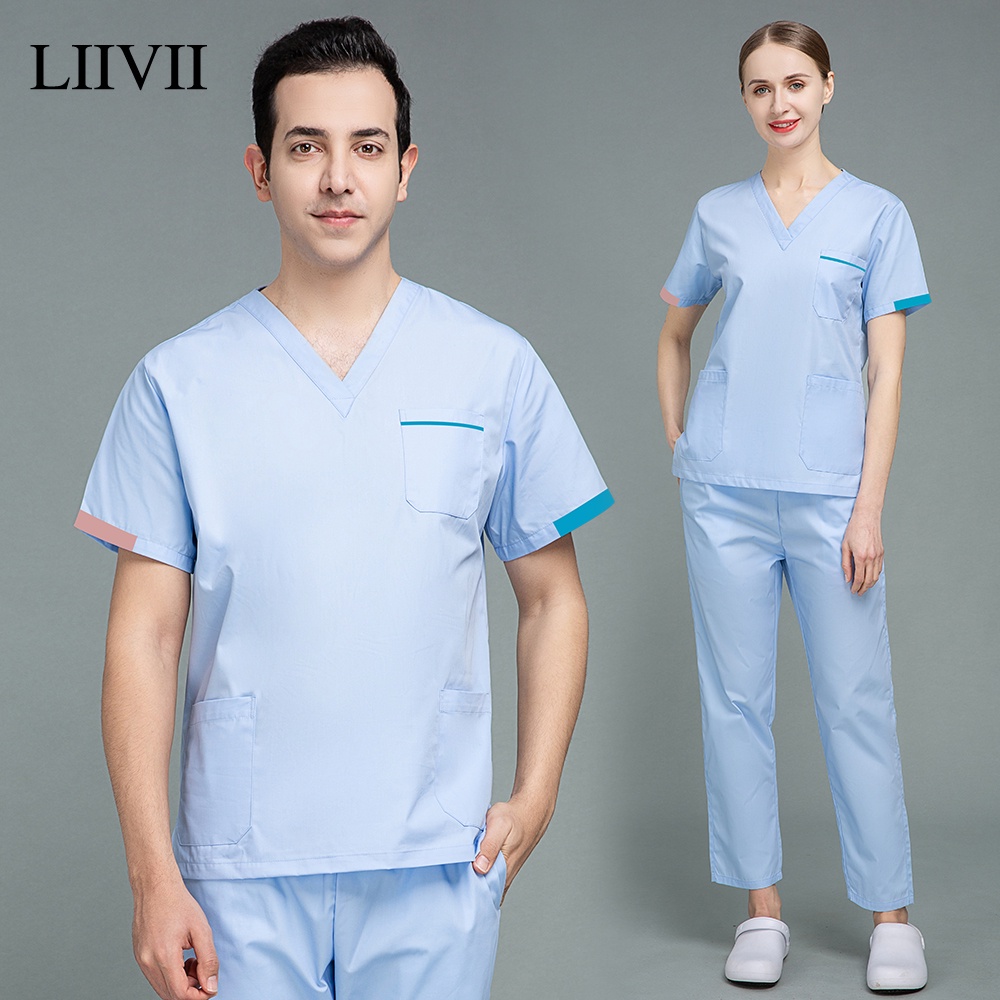 High Quality Denim Gray Scrubs Suits Tooth Check Workwear Spa Uniforms ...