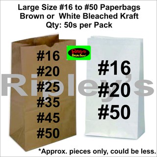 All Sizes Large #16 #20 #25 #35 #45 #50 Brown Or White Bleached Kraft Paper Bags approx 50s/pack