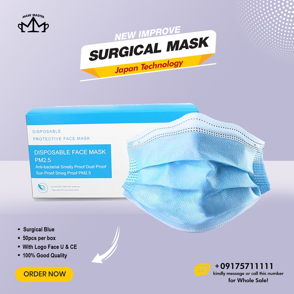 FACEU Surgical Mask with CE (Blue) 50pcs Excellent Quality Face Masks