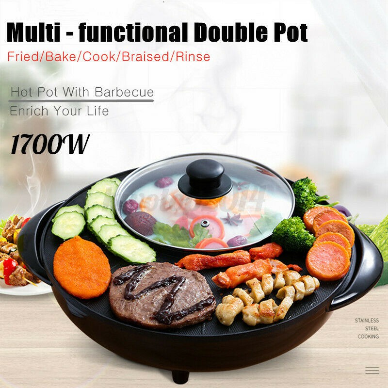 2 In 1 Round Teppanyaki Electric Pan Shabu Suki Hotpot Bbq Frying Grill Kitchenfrying Home Party Shopee Philippines