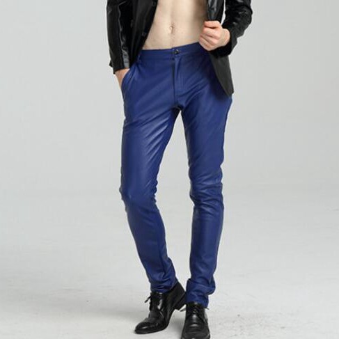 faux leather blue pants