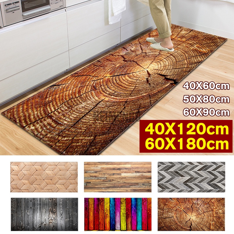 1pc Wood Grain Rectangle Area Rug Kitchen Floor Mat Living Room Rugs