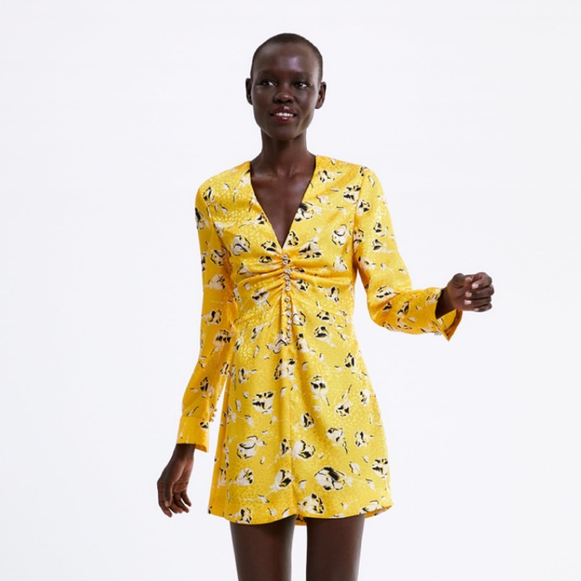 yellow floral dress zara