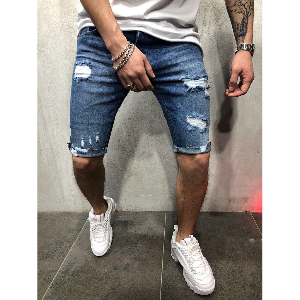 DANIEL Men's Denim Tattered Short Size:28-34 | Shopee Philippines