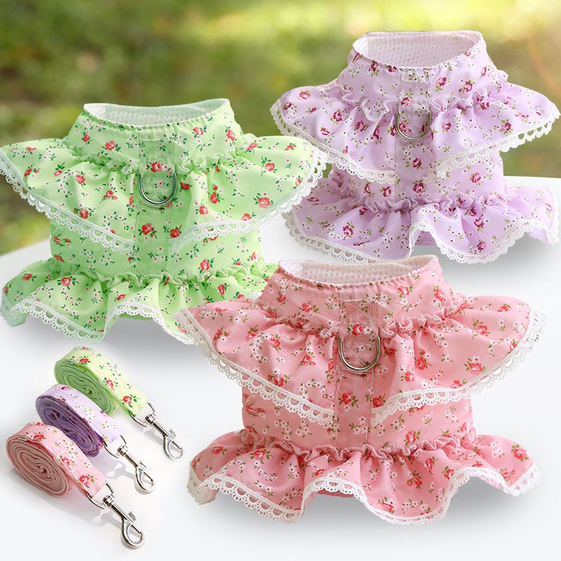 Pet Dog Harness Floral Lace Chest Strap Floral Lace Style Dog Leash Pet Chest Strap Leash Dog Collar Accessories #2