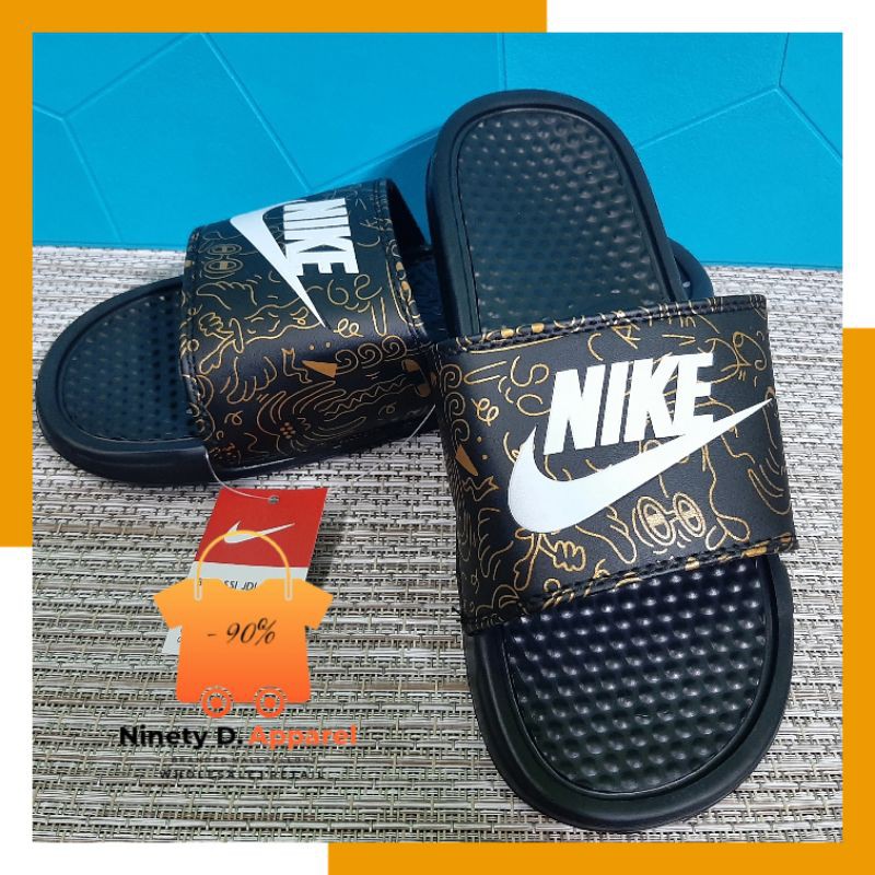 NIKE slipper | Black Slides with Foam | Black Gold Slide | Shopee ...