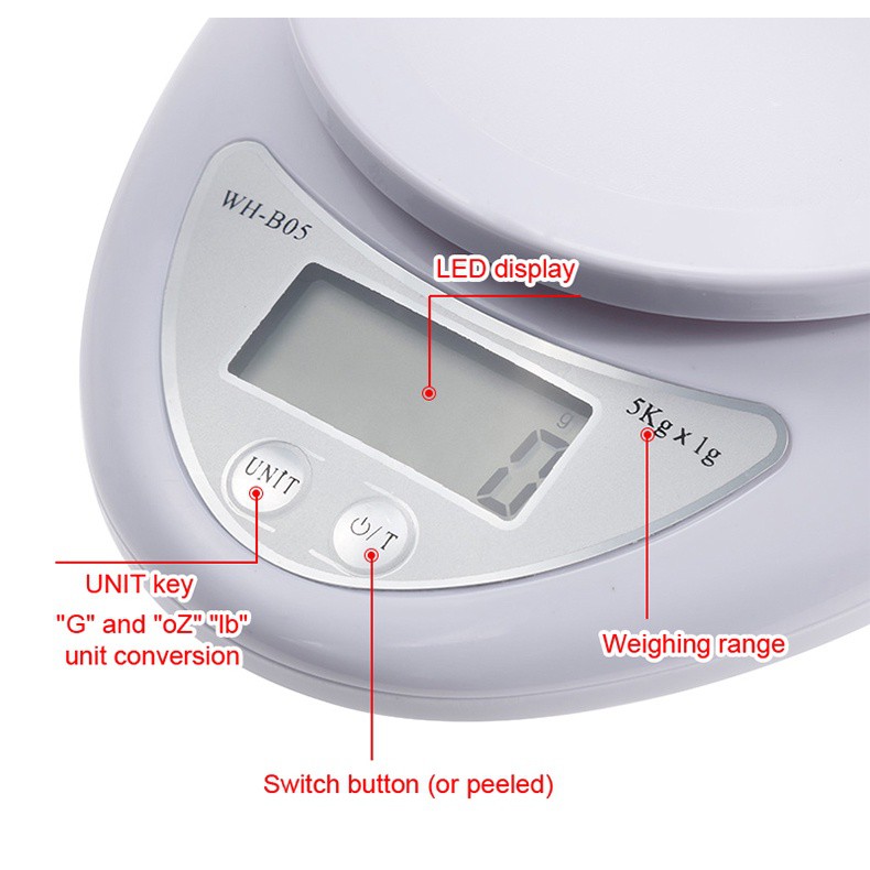 Kitchen Digital Weighing Scale With Tray LED Baking Weighing Scale Portable Food Weighing Scale 5Kg