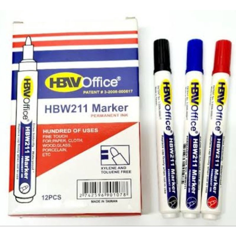 HBW 211 Permanent Marker sold per pc (black, blue & red) Shopee