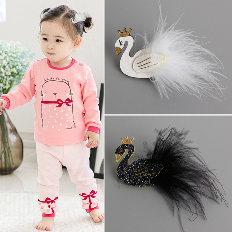 Inn Girl Cartoon Black And White Swan Baby Hairpins Kids Hair