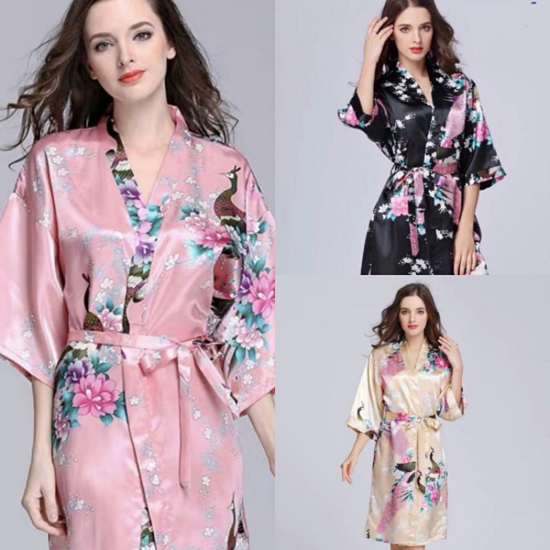 Women Silk Satin Long Wedding Bride Bridesmaid Robe Peacock | Shopee