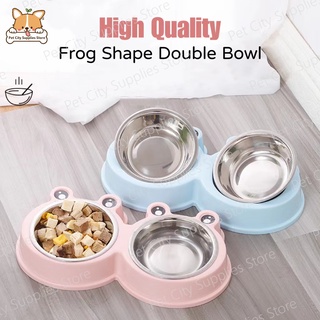 Pet City Frog Shape 2 in 1 Stainless Bowl For Dog Cat Double Diners Feeder Water Food Double Bowls