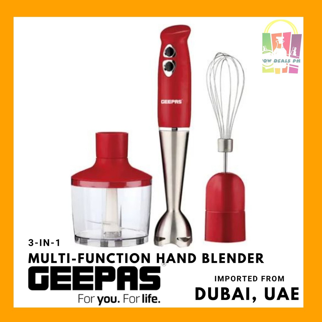 Geepas 3In1 (UAE Brand) Multifunction Hand Blender 400W GHB6136 Red