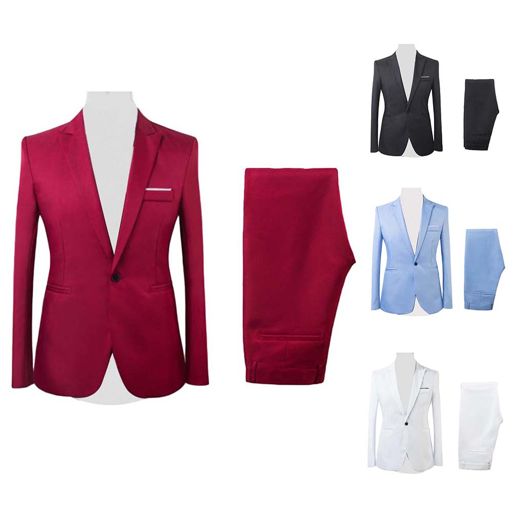 yyr--2Pcs/Set Men Formal Business Party Solid Color Long Sleeve Blazer ...