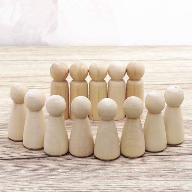 Iycorish 10 Pieces 65 mm Unfinished Wooden Peg Dolls Wooden Tiny Doll Bodies People Decorations,Wood Color