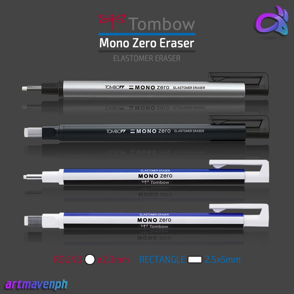 Tombow Mono Zero Elastomer Refillable Eraser Pen Round or Rectangle