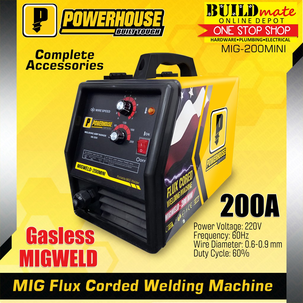 Powerhouse MIGWELD200 MINI Gasless MIG Flux Corded Welding Machine