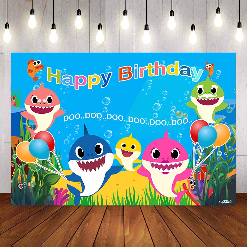 BABY SHARK BLUE PERSONALISED BIRTHDAY PARTY BANNER BACKDROP BACKGROUND  Beebi Belle 