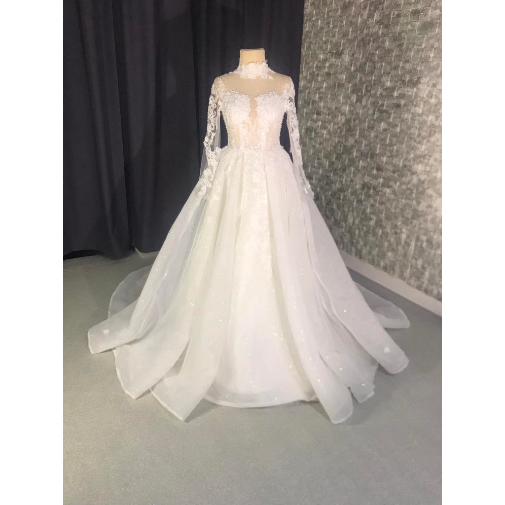 Premium Brand New Wedding Ball Gown (Glittery Long Trail) | Shopee ...