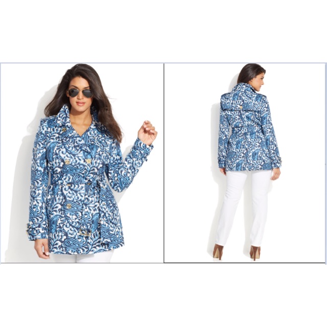 MICHAEL Kors Blue Paisley Print Belted Short Trench Coat | Shopee  Philippines