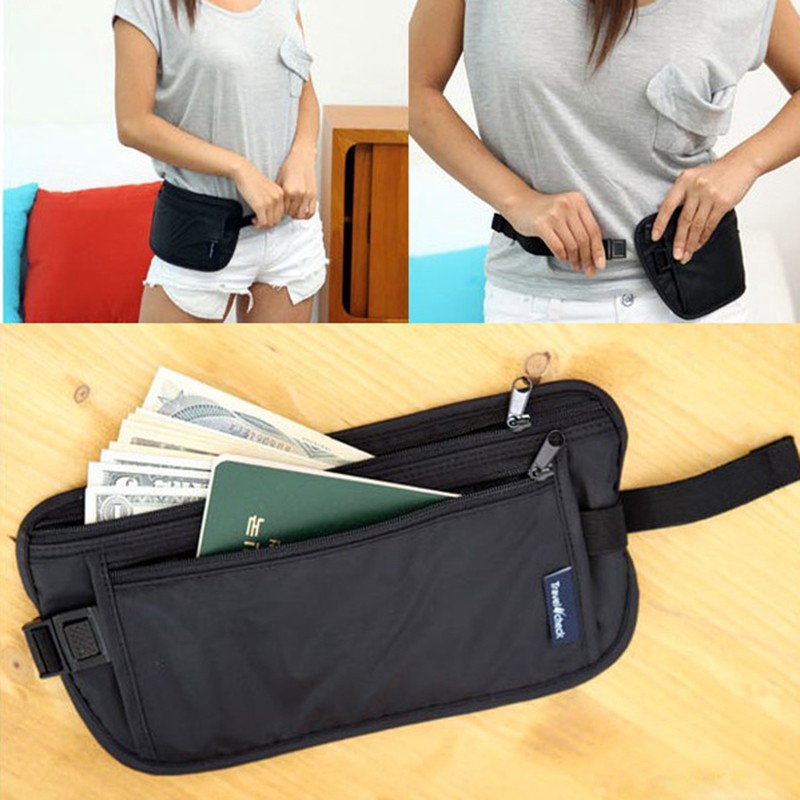Money Belt Bum Bag Hidden Pouch Travel Fanny Pack Secret Waist Bag Black 