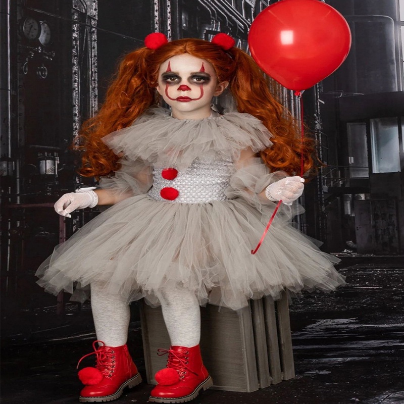 Halloween Costume For Kids Gray Girls Tutu Dress Kids Cosplay Scary ...