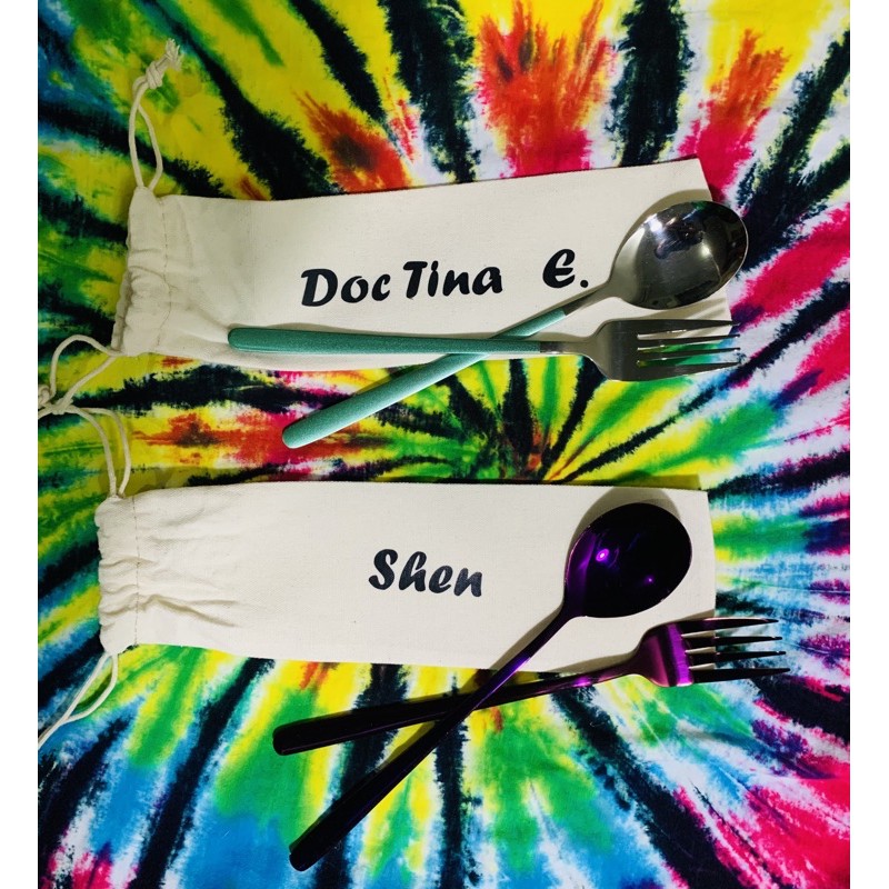 PERSONALIZED/CUSTOMIZED SPOON AND FORK WITH POUCH STAINLESS STEAL