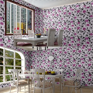 【Ready Stock】┇OYA Wallpaper pink flower with black leaves home wall sticker for room design selfadhe #1