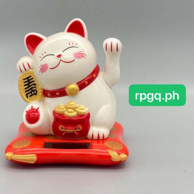 LUCKY CAT (White-Yellow-Solar-Large) #MLY-23003 #SIE:H17cm