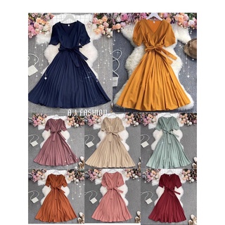 #616 Korean plain Pleated wedding dress w/belt 8Colors