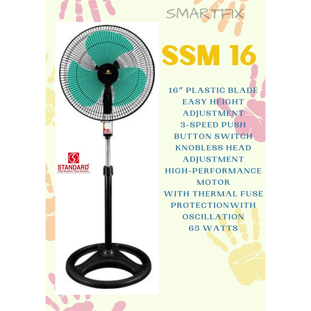 Standard Electric Fan Stand Fan 16" Thick Blade Black Version SSM 16