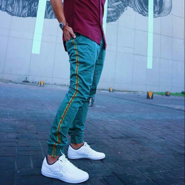 green pants with red stripe