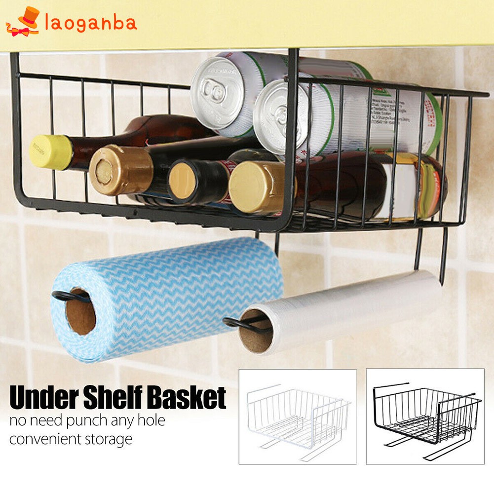 Black Set Of 4 Under Shelf Storage Baskets Hanging Metal Wire Storage Shelves Desktop Storage Kitchen Pantry Cabinet Cupboard Organizer Racks Holders Cupboard Organizers