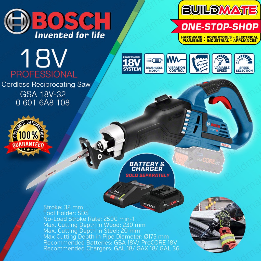 BOSCH Professional 18V Li-Ion Lithium Ion Cordless Reciprocating Saw ...