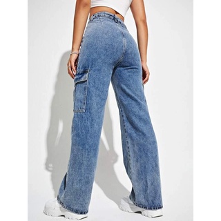 Lansite High Waisted Flap Pocket Cargo Jeans | Shopee Philippines