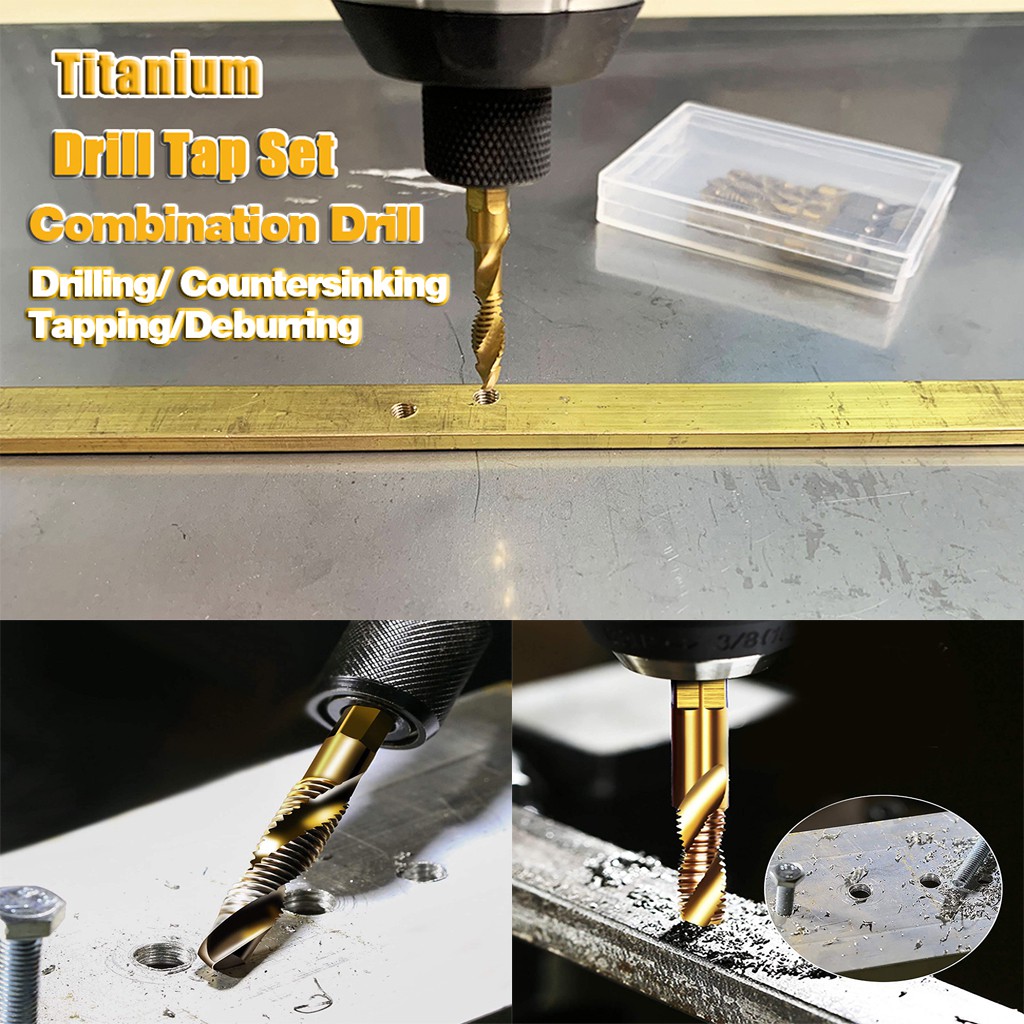 6Pcs Tap Drill Bit Set, M3-M10 HSS Titanium Combination 1/4” Hex Shank Screw Thread Metric Tap Drill