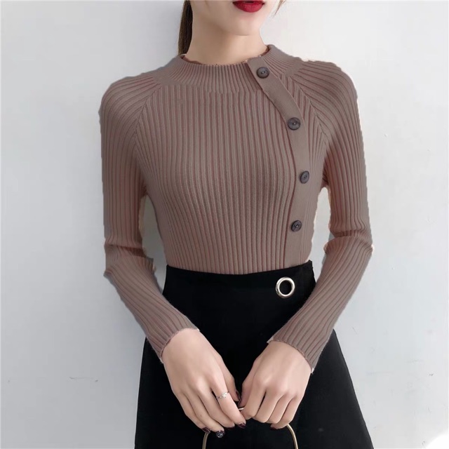 Korean Fashion Knitted Top Blouse Button Long Sleeves Shopee Philippines