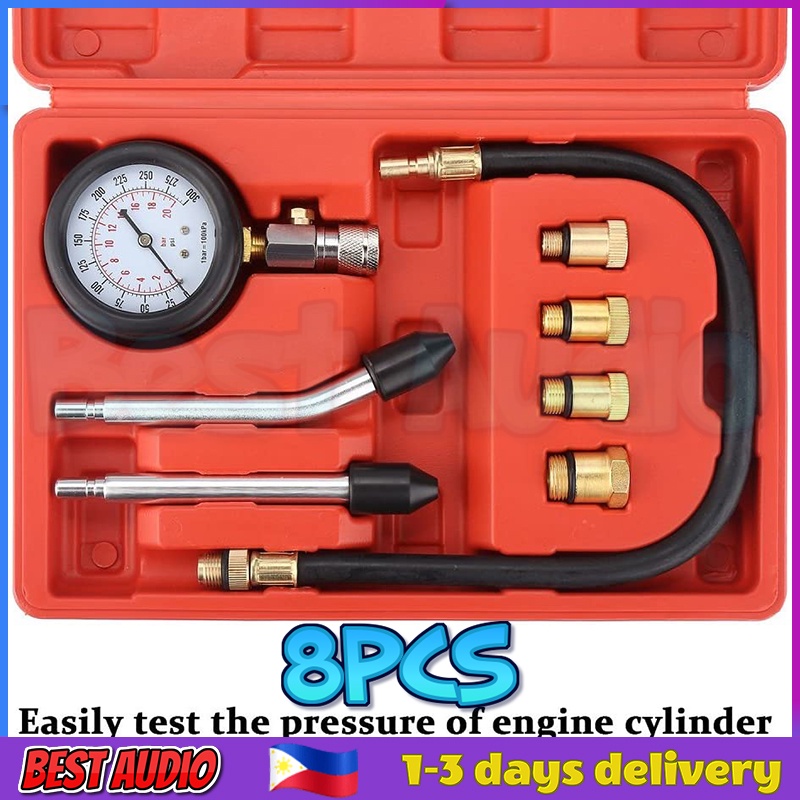 8 PCS Engine Cylinder Compression Tester Kit Auto Tool Meter, Gas