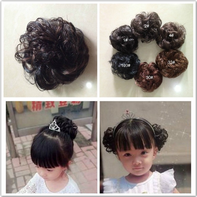 Kids Girls Hair Bun Extensions Wavy Curly Messy Donut Chignons